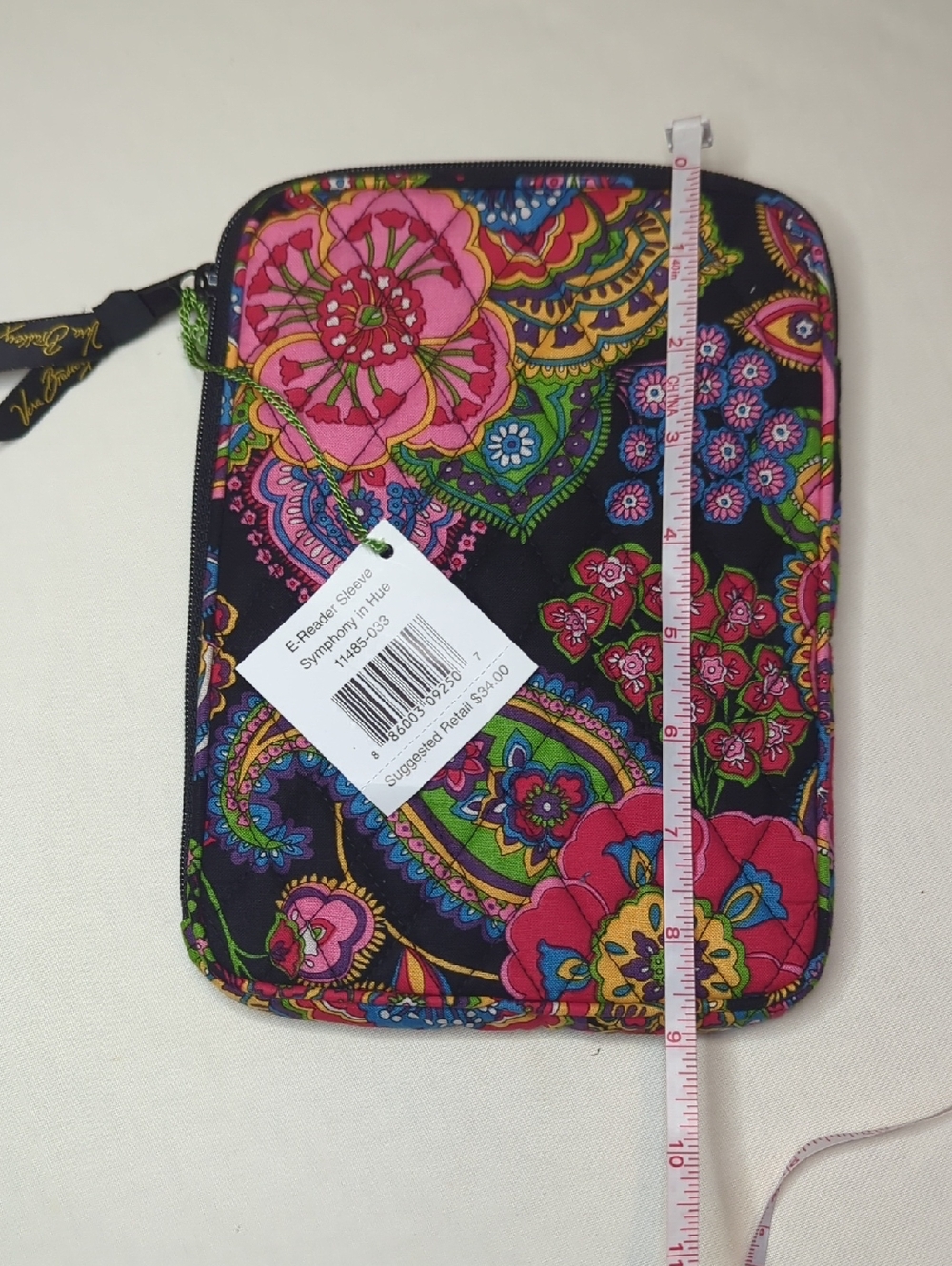 Vera Bradley Black Multicolor Floral Paisley E-Reader Sleeve